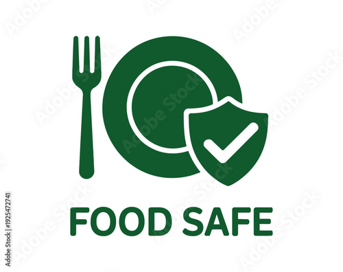 A green food safe logo with a plate and fork