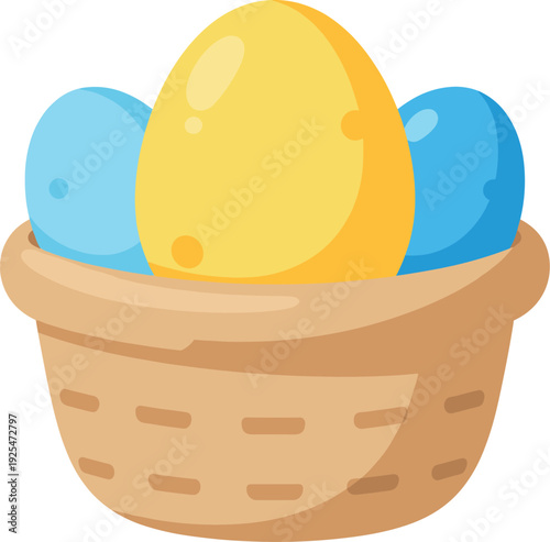 Fotografija Basket with colorful easter eggs showcases a joyful spring tradition