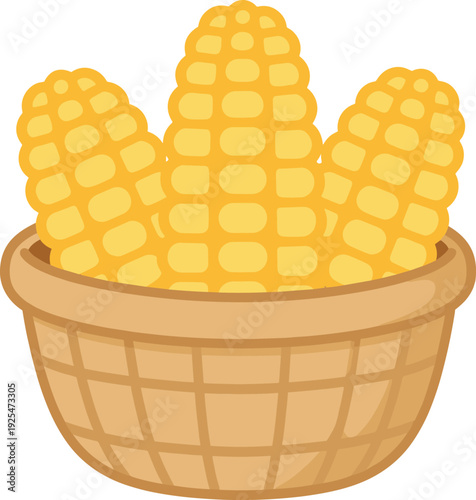 Basket holding ripe corn on the cob illustration for agricultural concepts