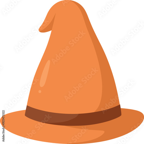 Orange witch hat with brown band isolated on white background illustration