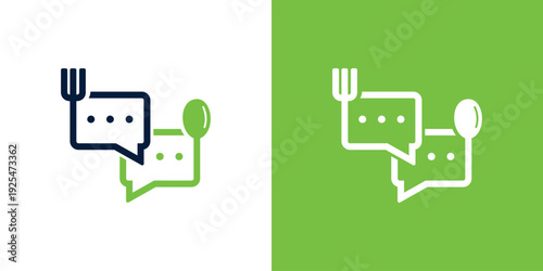 Food Chat Logo Design with Fork and Spoon for Restaurant.