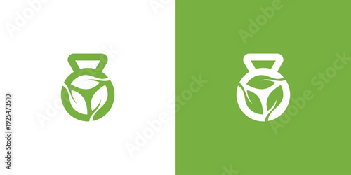 Green Kettlebell Logo with Leaves Fitness and Nature Combined.