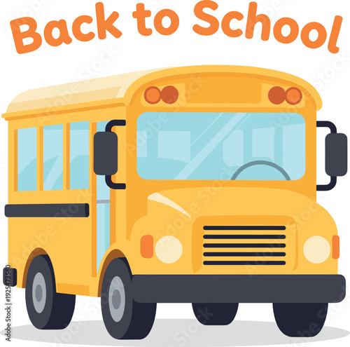 Cartoon school bus with back to school text on a white background