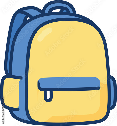 Stylized yellow and blue backpack with rounded edges, suitable for school or hiking