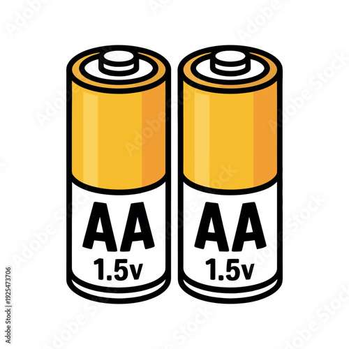 Two AA batteries with 1.5v voltage on white background
