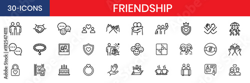 Friendship Thin Line Icon Set