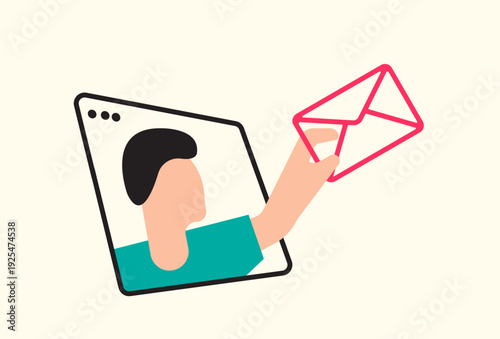 Man with web email handover technology illustration