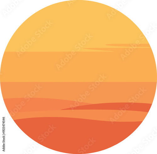 Abstract desert landscape with warm colors in a round composition on a white background
