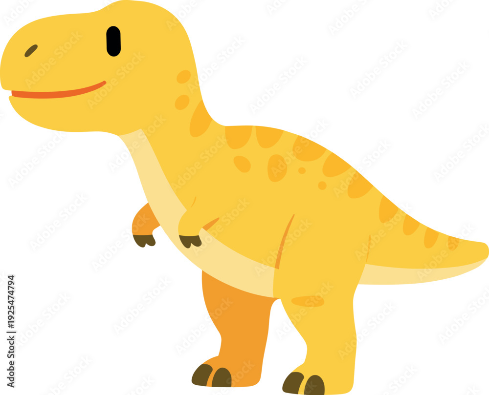 Naklejka premium Cartoon tyrannosaurus rex stands with a cheerful expression and vibrant yellow color