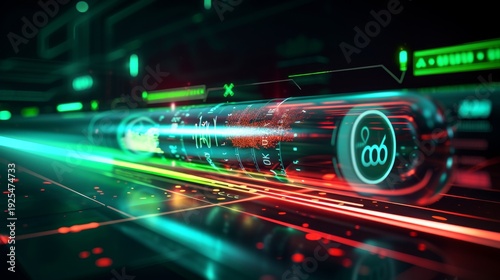 High-tech futuristic test tube with AI-enhanced digital elements