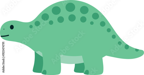Illustration of a cute green apatosaurus dinosaur with spots on a white background
