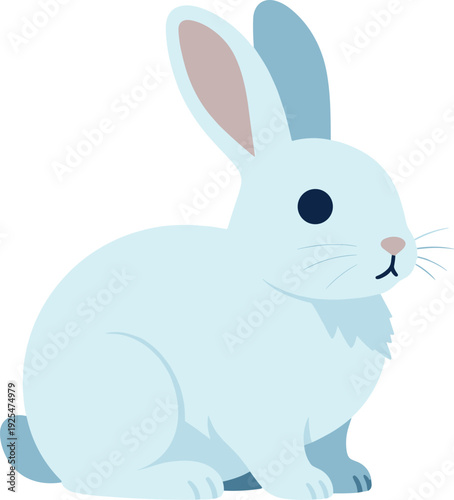 Cute rabbit with blue and white fur sits on a white background
