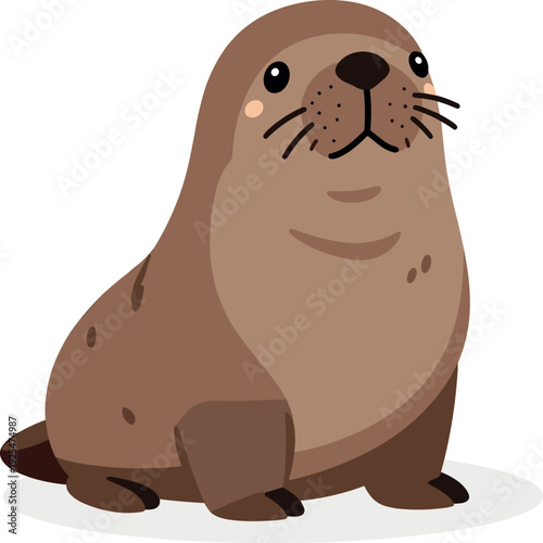 Cartoon sea lion sitting and looking up with a curious expression on its face
