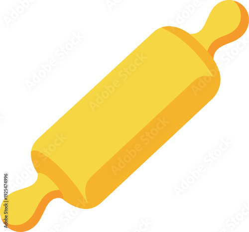 Yellow rolling pin with handles is angled on a white background