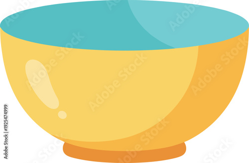 Simple bowl with a blue interior and a yellow exterior sits isolated on white