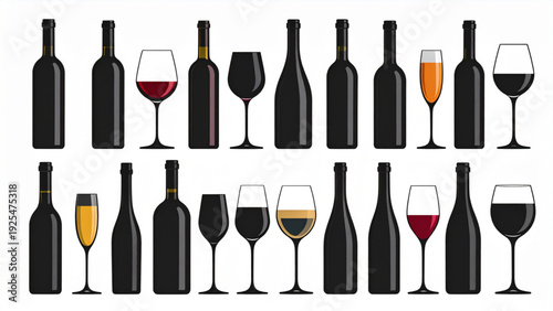 Wine Bottle and Glass Silhouettes – Restaurant and Bar Vector Set