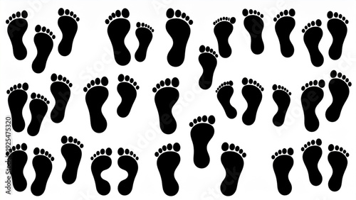 Black Human Footprint Silhouette Icon Set – Walking Step Symbols