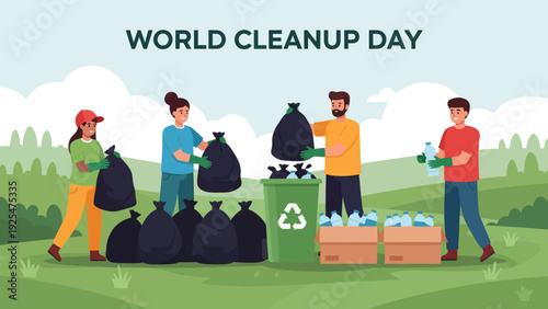 World Cleanup Day Volunteers Collect Trash for Environmental Protection.