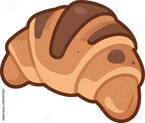 Delicious croissant with chocolate stripes on white background illustration
