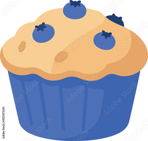 Fresh blueberry muffin in blue paper cup looks appetizing on a white background
