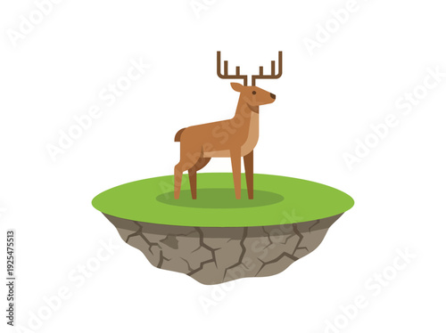 Majestic Deer Standing Proudly on a Floating Island. Vector Illustration. EPS Editable
