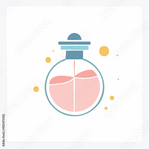 Delicate perfume bottle illustration with a minimalist design and gentle pink liquid inside