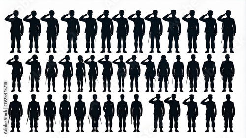 Military Soldier Saluting Silhouette Set – Army Service Vector Collection