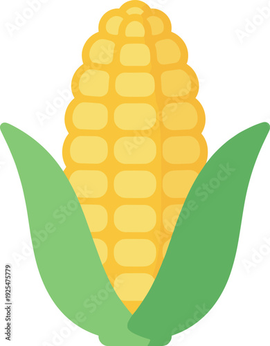 Vibrant yellow corn on the cob with green leaves illustration for agriculture concept
