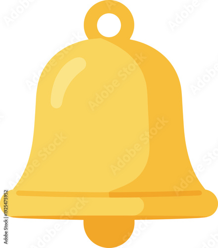 Illustration of a golden bell with a clapper and a loop on the top on a white background