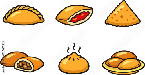 Baked pastry food icons cartoon collection. Vector