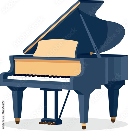 Elegant grand piano in blue and yellow tones for musical expression