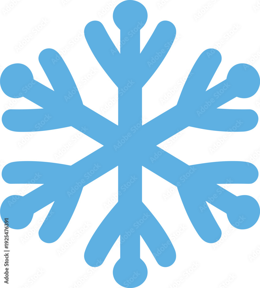 Fototapeta premium Stylized light blue snowflake with rounded edges on a white background