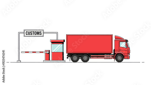 Red Truck at Customs Border Control Point.