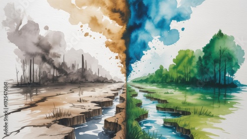 Split Landscape Contrasting Pollution and Nature