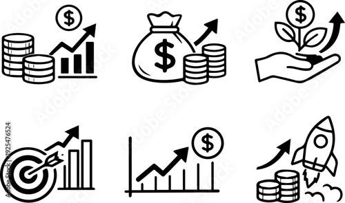 Business finance growth line icon set
