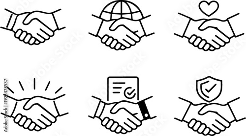 Business handshake partnership line icon set
