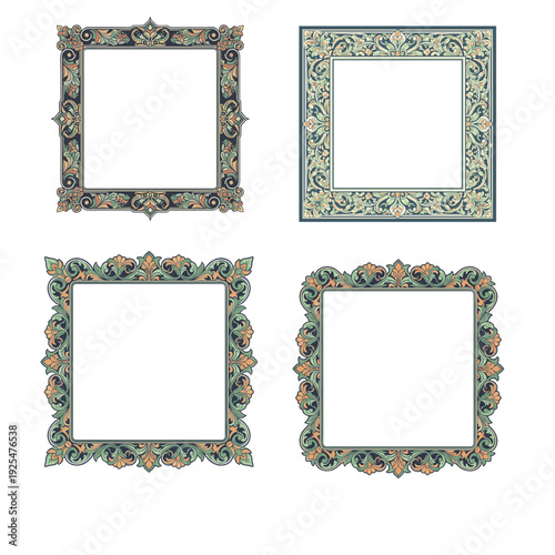 Collection of square vintage ornamental frames with intricate floral patterns