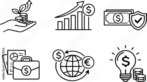Finance investment banking line icon set