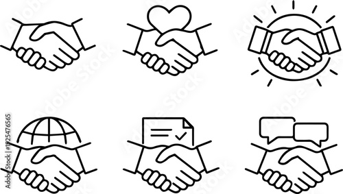 Business handshake partnership line icon set
