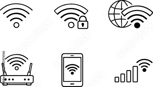 WiFi network connection line icon set