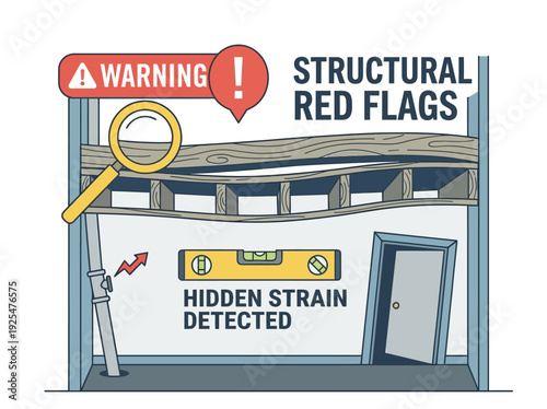 Structural Red Flags Hidden Strain Detected Warning Sign. Vector Illustration. EPS Editable