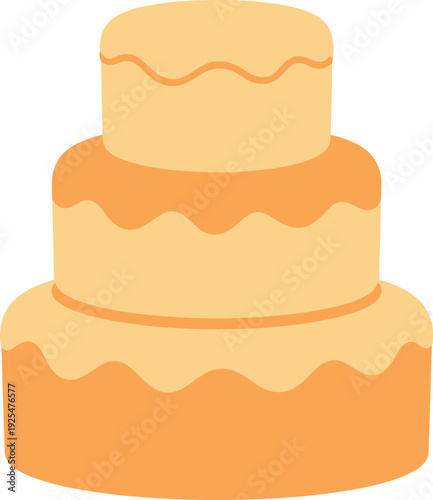 Three tier cake with orange frosting in simplistic vector illustration style