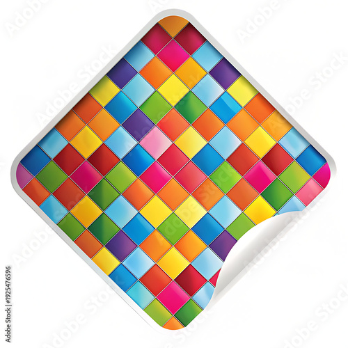 colorful diamond pattern sticker on white background PNG.AI Generated.