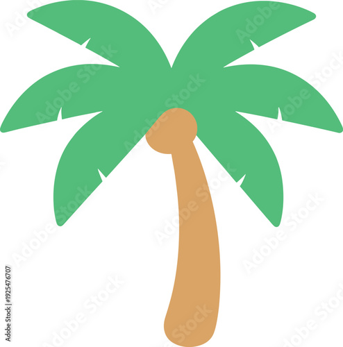 Stylized palm tree with cartoonish green leaves and brown trunk in a flat illustration style
