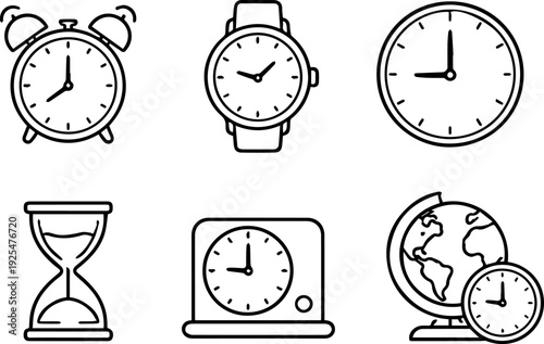 Time clock schedule line icon set
