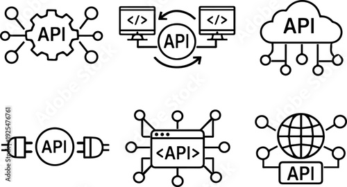 API integration connection technology line icons
