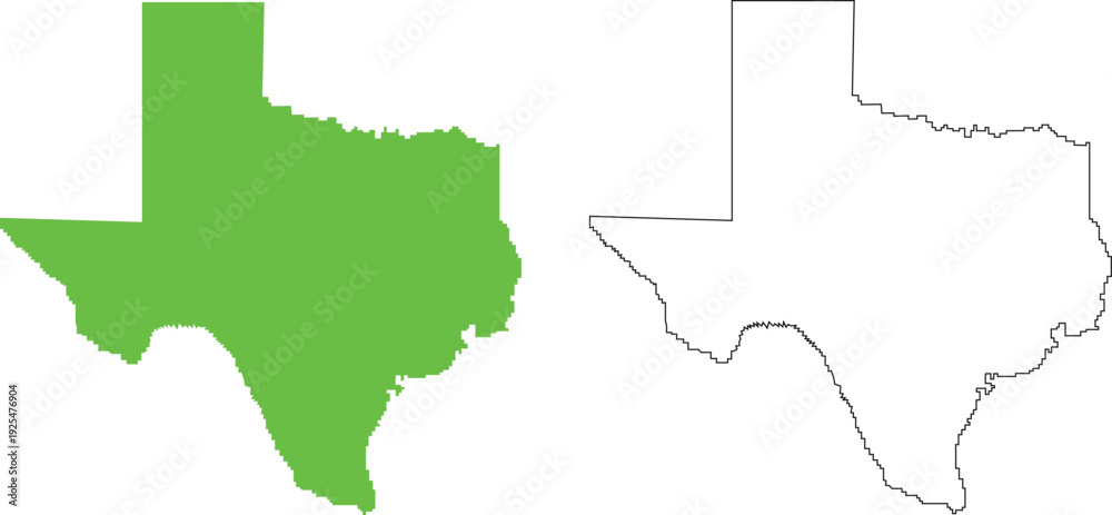 Fototapeta premium Texas state map outline and green filled area on transparent background