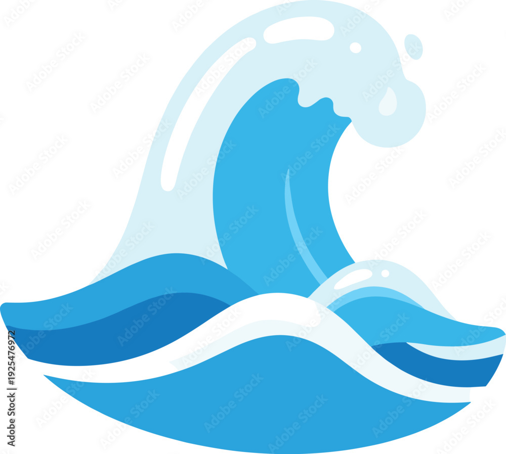 Naklejka premium Stylized illustration of a blue ocean wave with white highlights