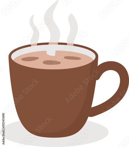 Warm brown mug with hot chocolate steaming on a white background vector illustration