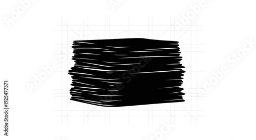 Stack of black papers with white edges on a grid background symbolizing organization and documentation